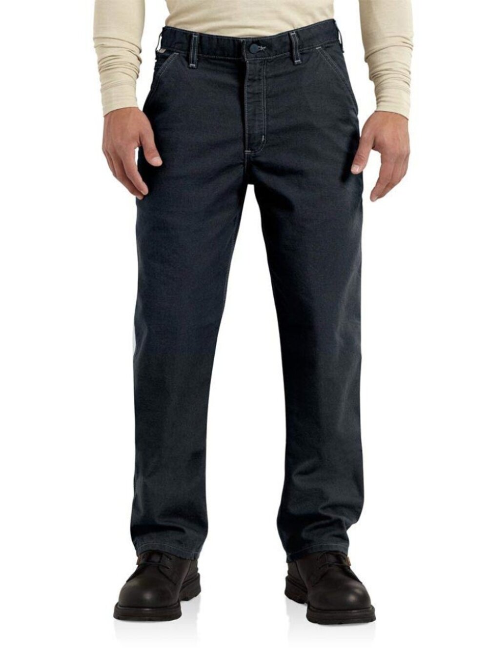 Carhartt Men's Flame-Resistant Washed Duck Work Dungaree Pants, Dark Navy